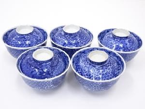 明治期　伊万里焼　染付蓋茶碗5客